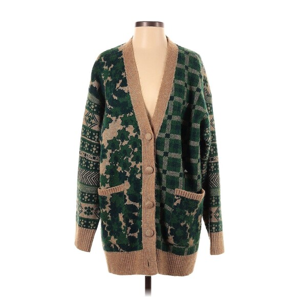 ZARA Green Brown Courtyard Garden Patchwork Cardigan - S - Picture 1 of 2